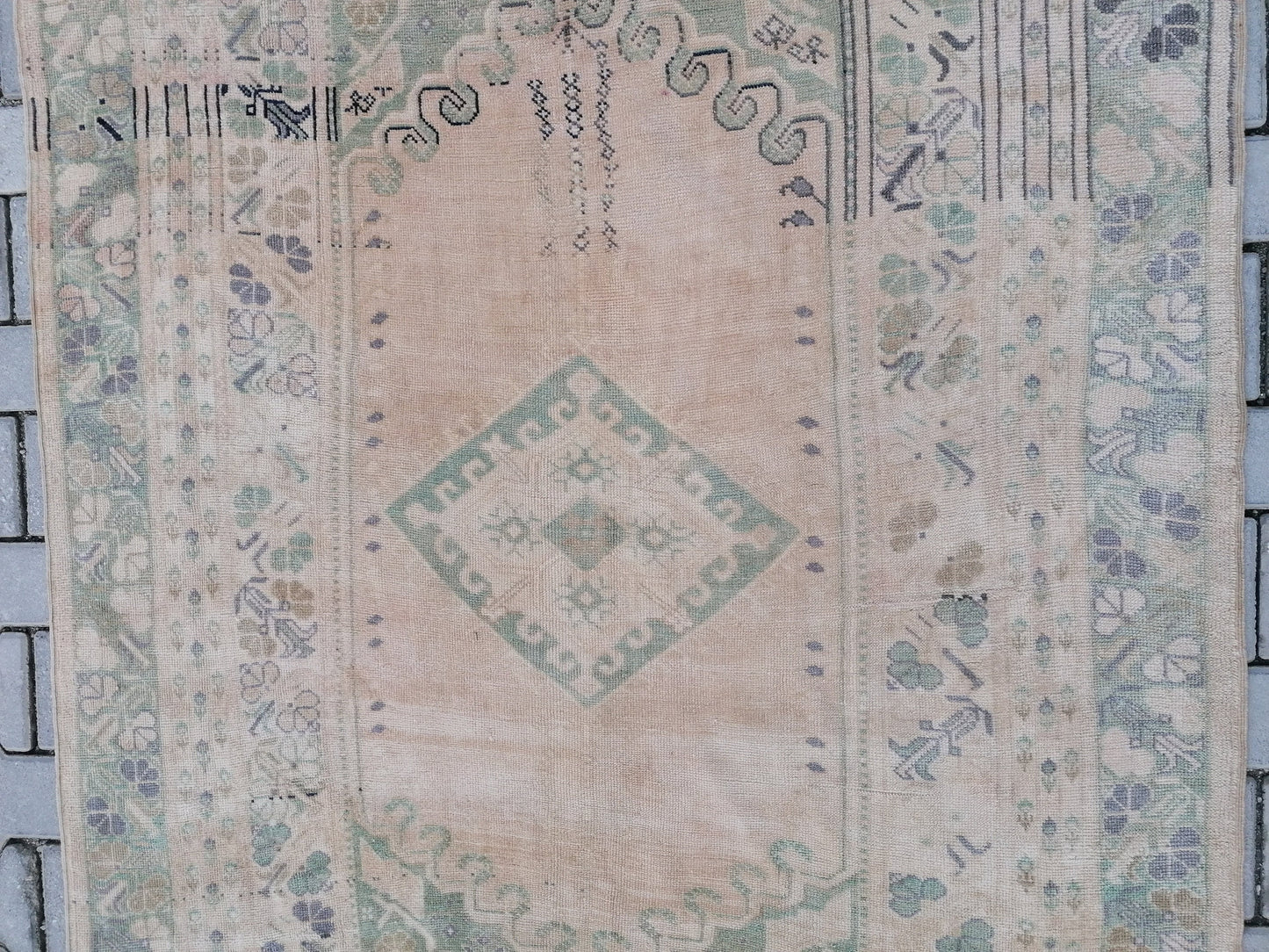 Oushak vintage rug 5x8'8 turkish living room rug, wool handmade rug