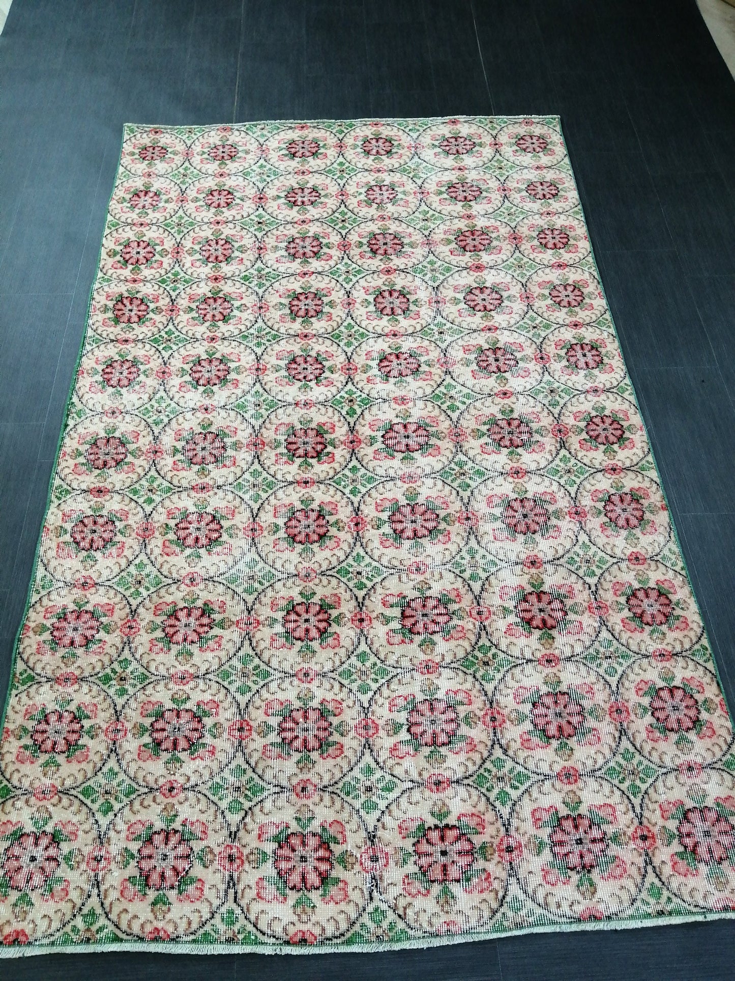 Green Floral Rugs, 8.5 x 5.3 Hand Made Rug, Oushak Rug, Rustic Rug, Boho Rug, Rug Runner, Turkish Rug, Farmhouse Rug, Vintage Rug, Wool rug