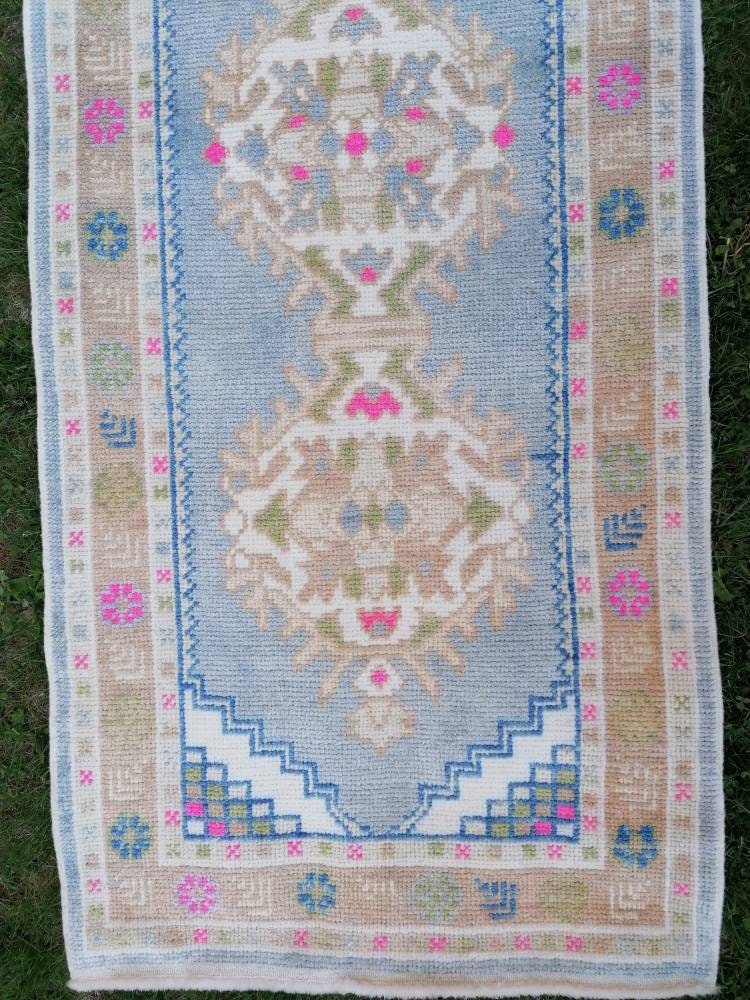 2'10x8'10 blue turkish oushak runner, new production hallway handmade runner turkish runner rug kitchen runner