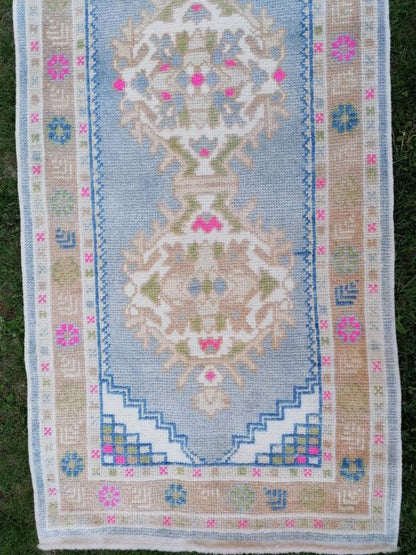 2'10x8'10 blue turkish oushak runner, new production hallway handmade runner turkish runner rug kitchen runner