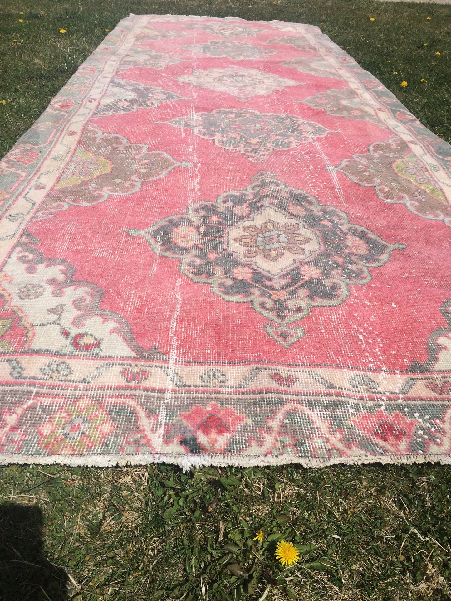 4x12 Vintage Runner rugs, Muted Runner RUG, TURKISH Runner, Pink Runner Rug, Pastel Oushak Rug ,Wool Runner Rugs, Oriental Runner  Rug