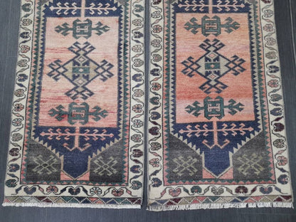 Coordinating Small Rug Turkish Rug Mini Twin Small Area Rug 1.7 x 3.5 Turkish Pair of Persian Hand Made Rug Matching Oriental Vintage Rug