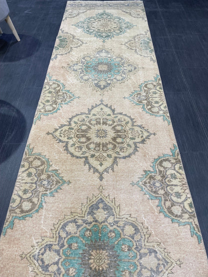 Distressed VINTAGE Rugs, Handmade Runner Rug, Oushak 2.9 x 12.2 Rug, Rustic Runner Rug, Antique Rug, Turkish Rug, Farmhouse Rug, Wool rug