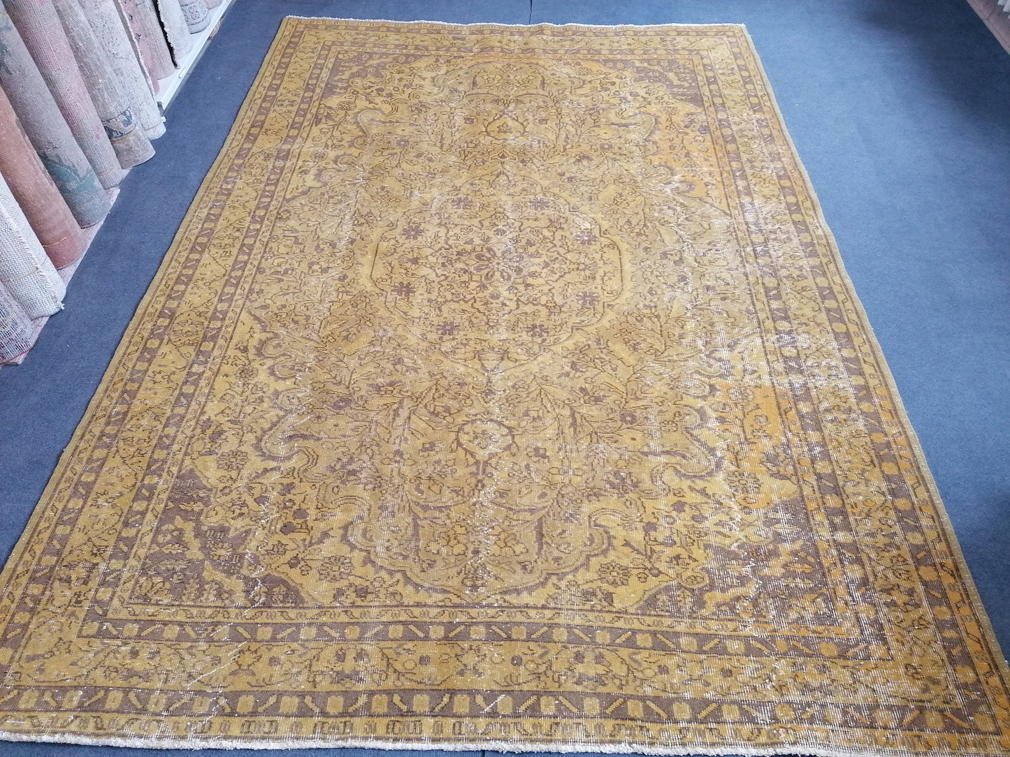 7x10 vintage oushak rug, large turkish rug, hand made wool rug, living room rug, rustic unsual tribal rug retro style,