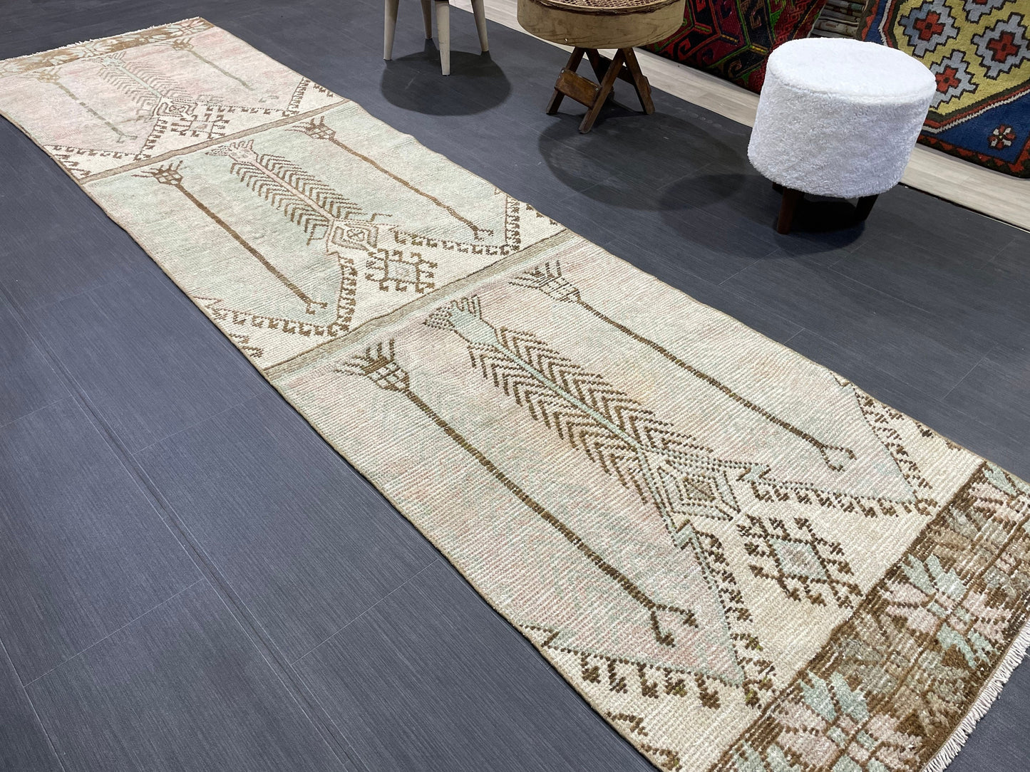 Muted Vintage Runner Rug, 2.8 x 10.2 Muted Oushak Runner Rug, Turkish Runner Rug, Short Muted Runner Rug ,Hallway Runner Soft Wool Runner