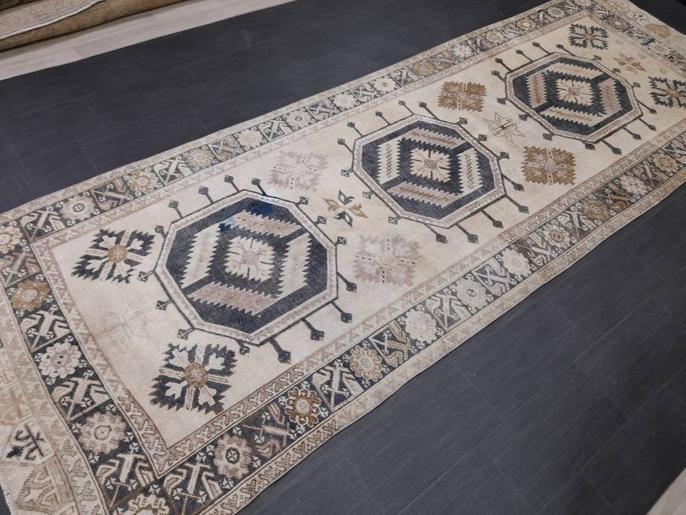 Muted Runner Rug Muted Turkish Runner Rug Vintage 4.5 x 13 Runner Rug Hallway Runner Rug Kitchen Runner Rug Oriental Runner Rug Wool Runner