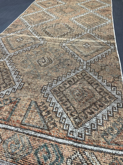 Antique Handmade Runner RUG 3.3 x 10.3 TURKISH Oushak Rug Vintage Runner Rug Vintage Runner Rug Wool Oushak Rug Hand Made Rug Vintage Rug