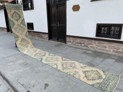 Wool Extra Long Turkish Runner Rug Very Long Oushak Runner 2.5 x 20.2 ft Rug Vintage Runner Rug, XL Oriental Runner Rug Staircase Runner rug