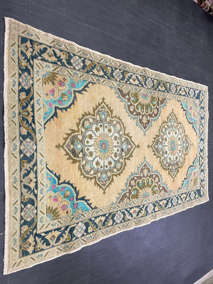 Wool Oushak Rug Vintage 4.2 x 6.8 Rug Muted Vintage Runner Rug Wool Oriental Rug Hand Made Rugs Vintage Turkish Rug Muted Persian Wool Rug