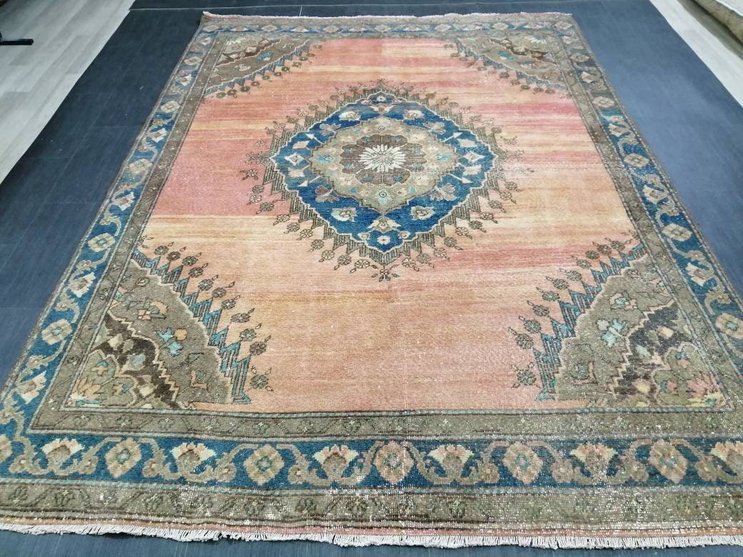 Turkish RUG 6.5 x 8.9 Oushak Rug Vintage Oriental Rug Vintage Persian Rug Wool Hand Knotted Rug Handmade Rugs Vintage Turkish Rug