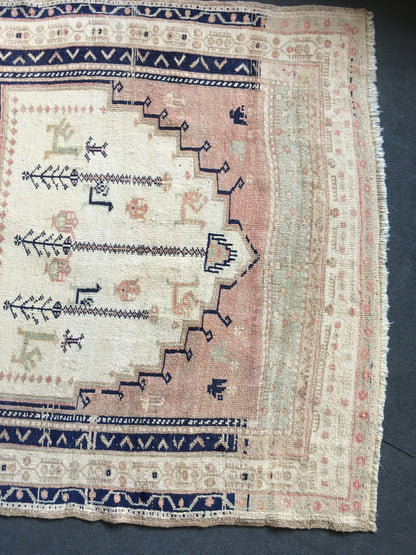 4x6 feet handmade beige living room floor rug, vintage blue kitchen area rug, bedroom area wool bohemian rug, turkish anatolian wide rugs