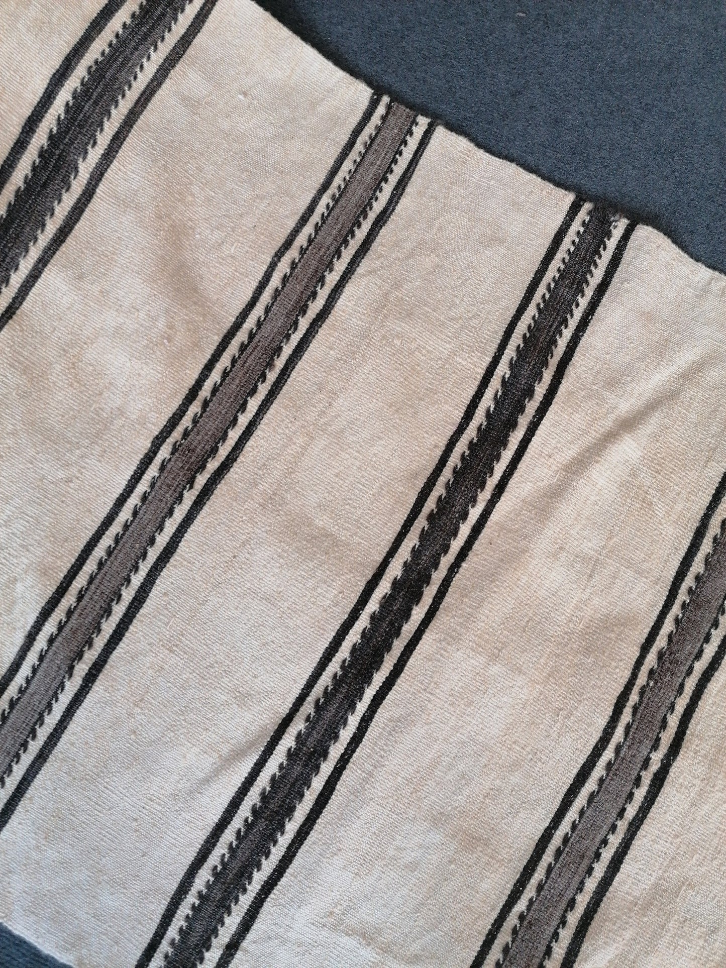 2.5 x 21 Neutral wool runner, long flatweave stripe handmade runner, no dye woven rug, turkish kilim runner