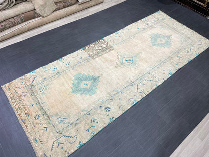 Muted Handmade Runner 4.5 x 11.6 Runner Turkish Runner Rug Faded Vintage Runner Rug Hallway Runner  Neutral Kitchen Runner Rug Wool Runner