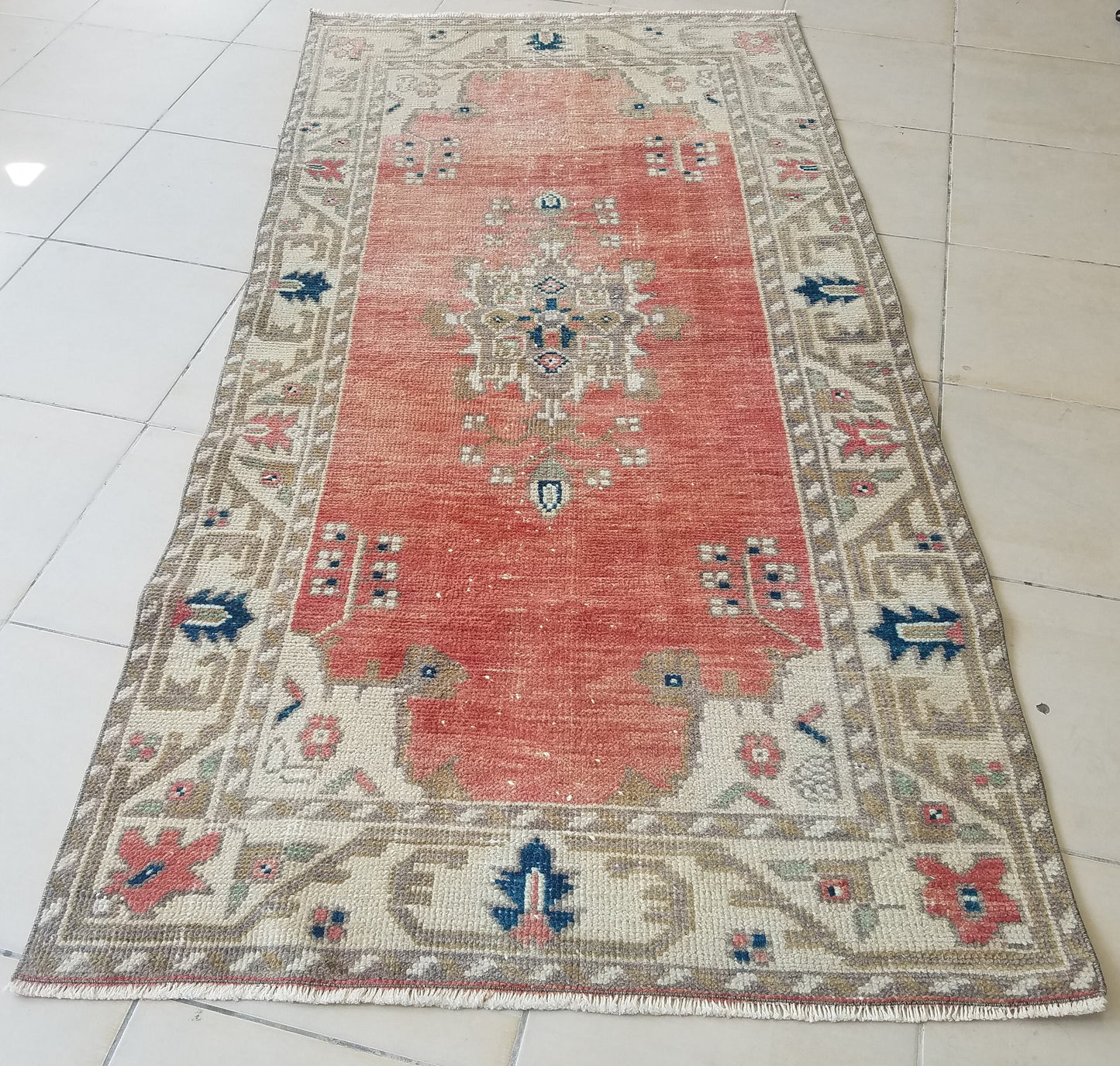 6'3x3'2 handmade vintage rug,wool area rug,