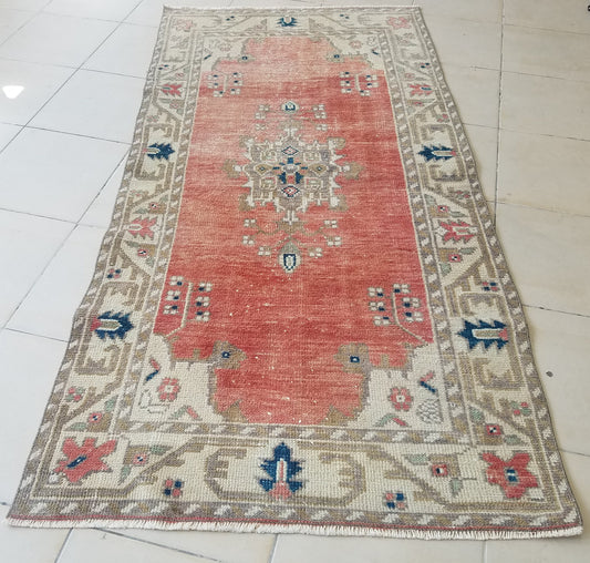 6'3x3'2 handmade vintage rug,wool area rug,