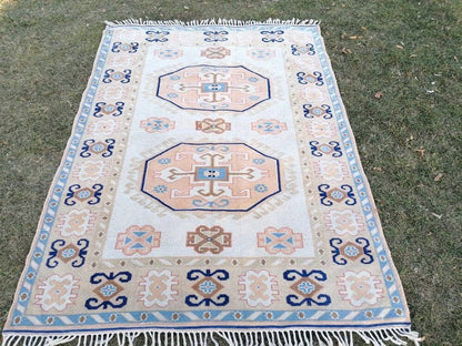 Oushak wool rug, vintage blue hand made rug 5'8x7'8 kitchen rug, living room rug, vintage anatolian rug,unique hand made rug