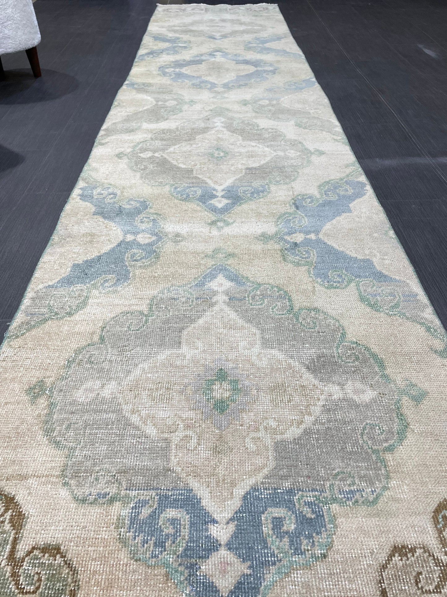 Muted Vintage Runner 2.6 x 12.6 Rug, Persian Runner Rug, Wool Oushak Runner Rug, Turkish Runner Rug, Kitchen Runner Rug, Hallway Runner rug