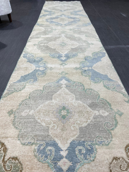 Muted Vintage Runner 2.6 x 12.6 Rug, Persian Runner Rug, Wool Oushak Runner Rug, Turkish Runner Rug, Kitchen Runner Rug, Hallway Runner rug