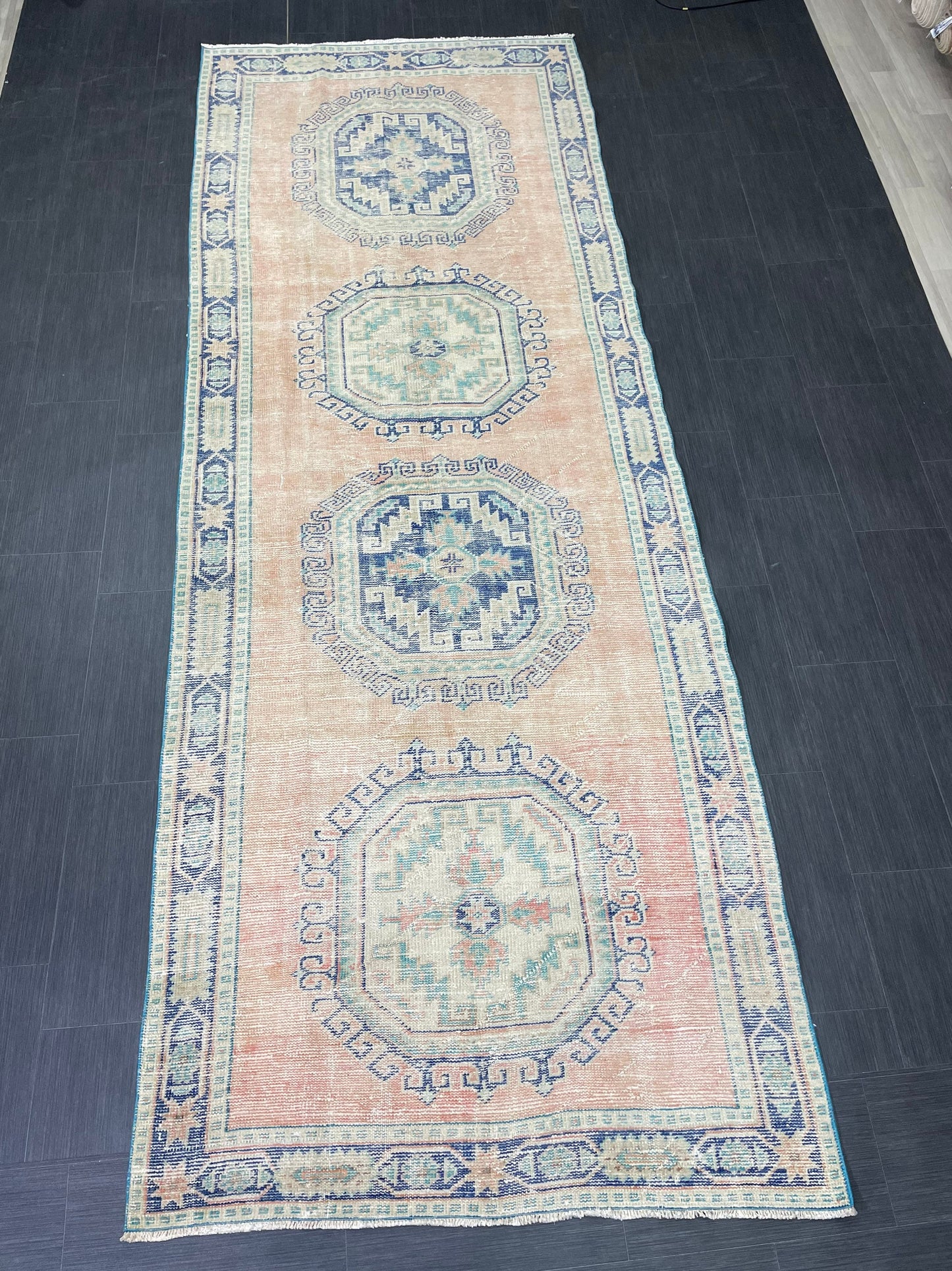 Distressed Vintage Runner Rug 4.3 x 11.8 ft Turkish Runner Rug Vintage Runner Rug Hallway Runner Rug Kitchen Runner Rug Wool Pile Runner Rug