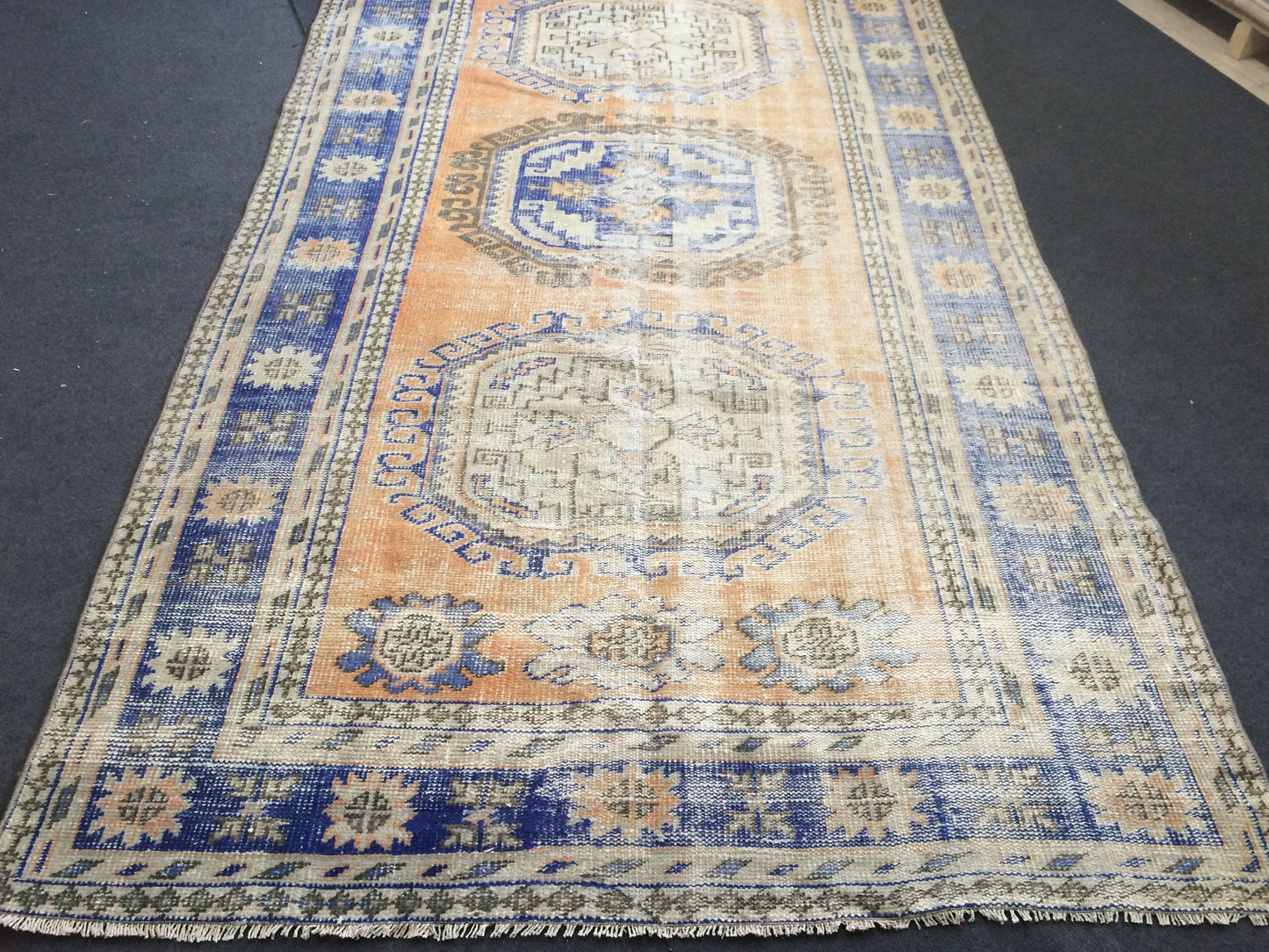 11.4 x 5.2 Vintage Runner Rug Distressed Turkish Runner Rug Wool Vintage Runner Rug Hallway Runner Rug Kitchen Runner Rug