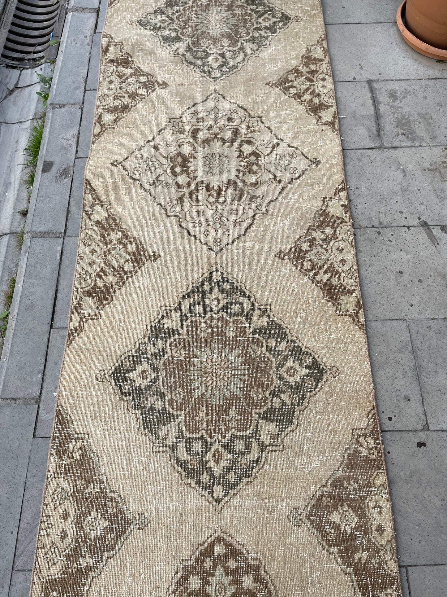 Vintage Stairs Runner Rug 2.8 x 24 Extra Long Wool TURKISH Runner Rug Handmade Runner VINTAGE Runner Hand Knotted Runner Distressed runner