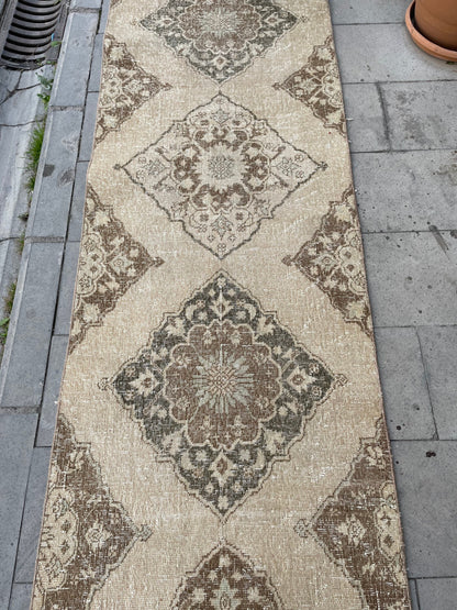 Vintage Stairs Runner Rug 2.8 x 24 Extra Long Wool TURKISH Runner Rug Handmade Runner VINTAGE Runner Hand Knotted Runner Distressed runner