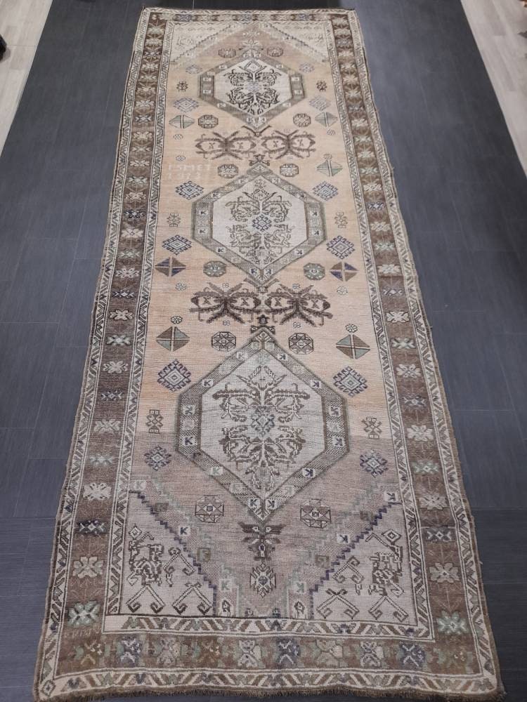 Vintage Persian Rug Unique Motif Rug 5 x 13.3 Persian Rug Vintage Hand Knotted Rug Eclectic Rug Hand Made Rug  Living room Rug Turkish rug