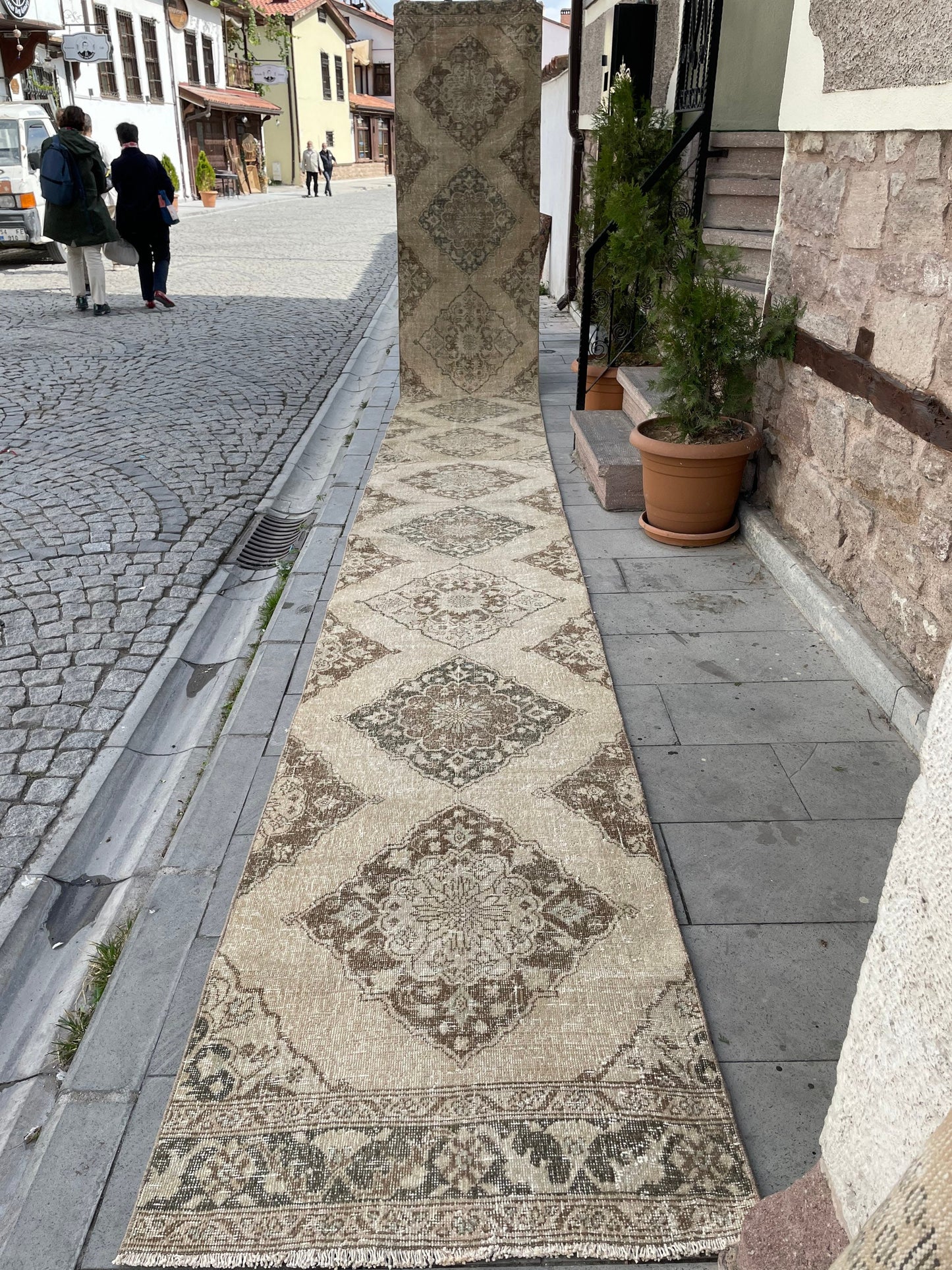 Vintage Stairs Runner Rug 2.8 x 24 Extra Long Wool TURKISH Runner Rug Handmade Runner VINTAGE Runner Hand Knotted Runner Distressed runner