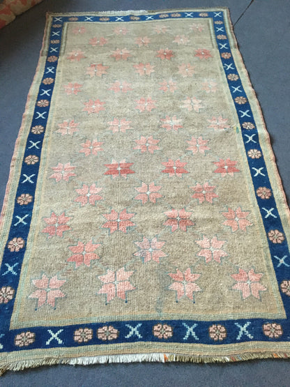 3.6x6 feet handmade grey wool muted rug, turkish vintage blue rug, large oushak kitchen floor rug, bedroom area wide rug, living room rugs