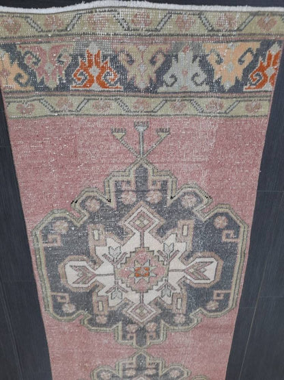 Muted Vintage Runner Rug 2.6 x 10.6 Hand Made Runner Rug Turkish Runner Rug Pink Vintage Runner Rug Hallway Runner Rug Wool Kitchen Runner