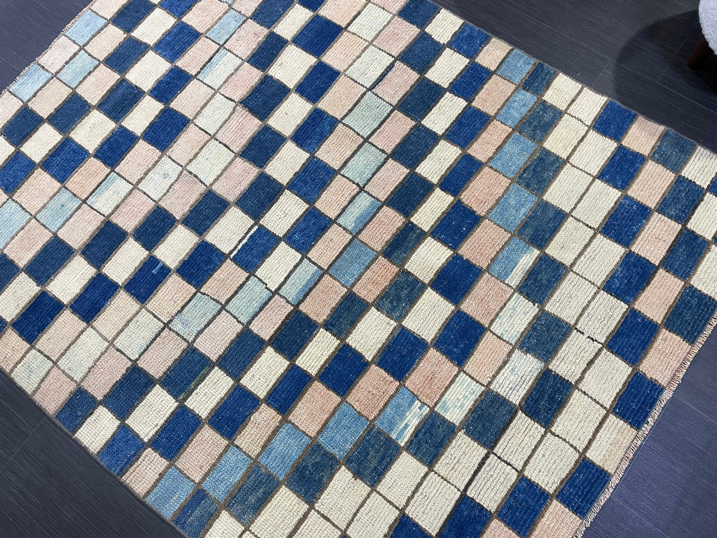 Persian Rug, Vintage 4.7 x 5.10 Rug, Navy Blue Hand Knotted Rug, HANDMADE Rug, Geometric Turkish Rug, Oushak Rug, Oriental Rug, Wool Rug