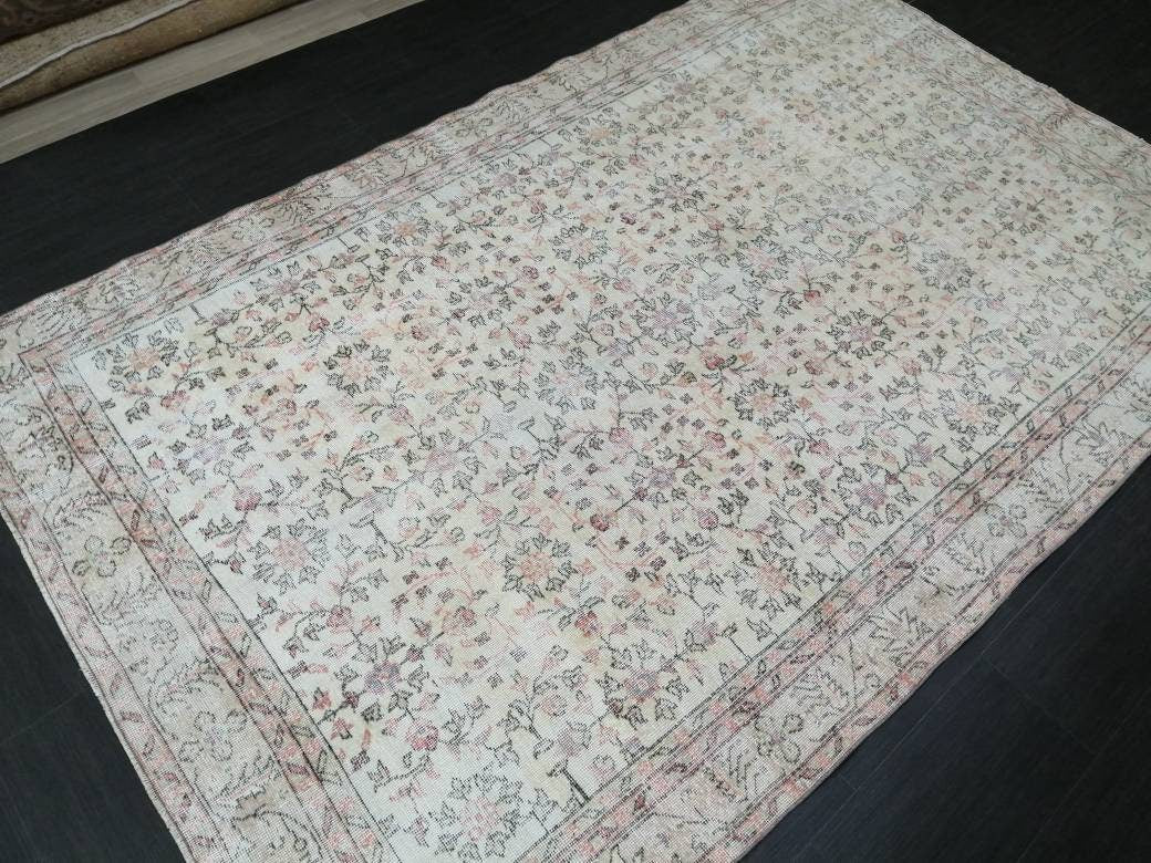 Vintage Turkish Rug 6.2 x 9.7 Muted Vintage Persian Rug Muted Vintage Rug Wool Muted Oushak Rug Hand Made Rugs Vintage Turkish Rug