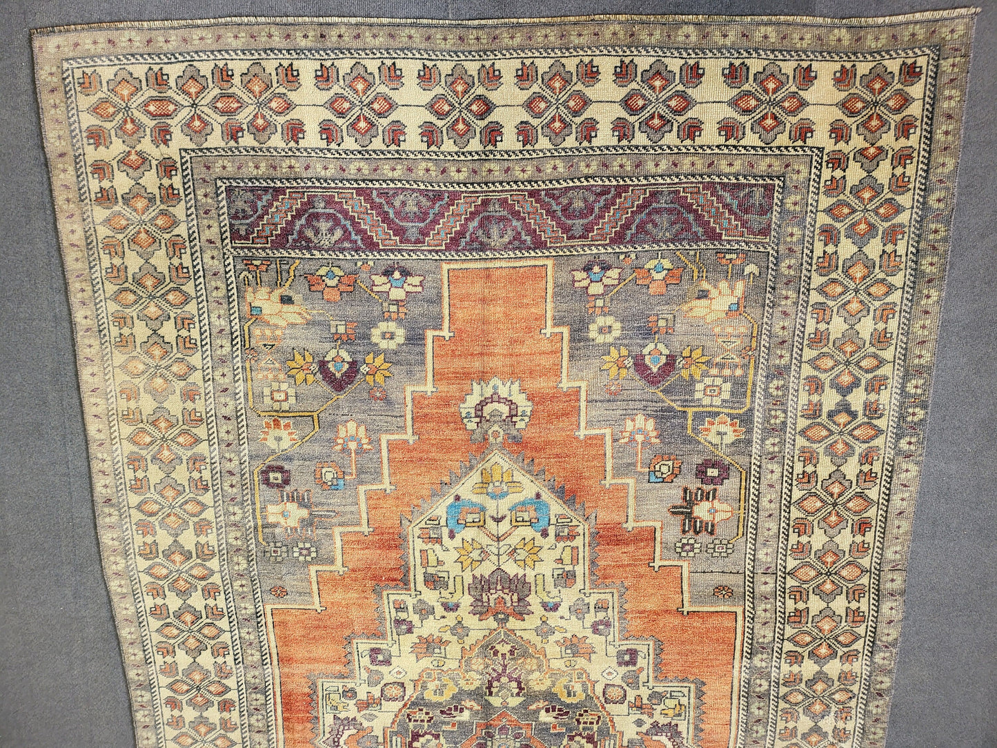 Antique RUG, Oushak 5.7 x 10 Rug, One Of A Kind Rug, Vintage Persian Rug, Blue Vintage Rug, Fine Wool Unique Rug, Rear Turkish Rug,