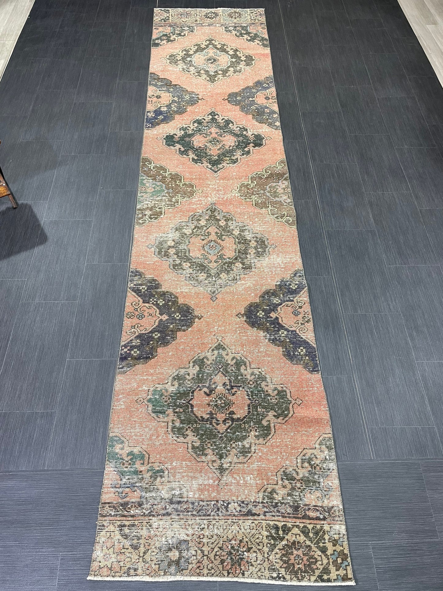 Vintage Runner Rug 2.7 x 12.3 Muted Hallway Runner Rug Kitchen Runner Rug Muted Wool Runner Rug Muted Oushak Rug Pretty Turkish Runner