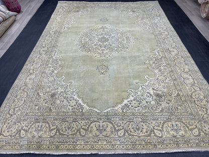 Vintage Turkish Rug Vintage Green 7x10 ft Rug, Oriental Rug Wool Rug Fine Hand Knotted Vintage Rug HandMade Rug Persian Rug