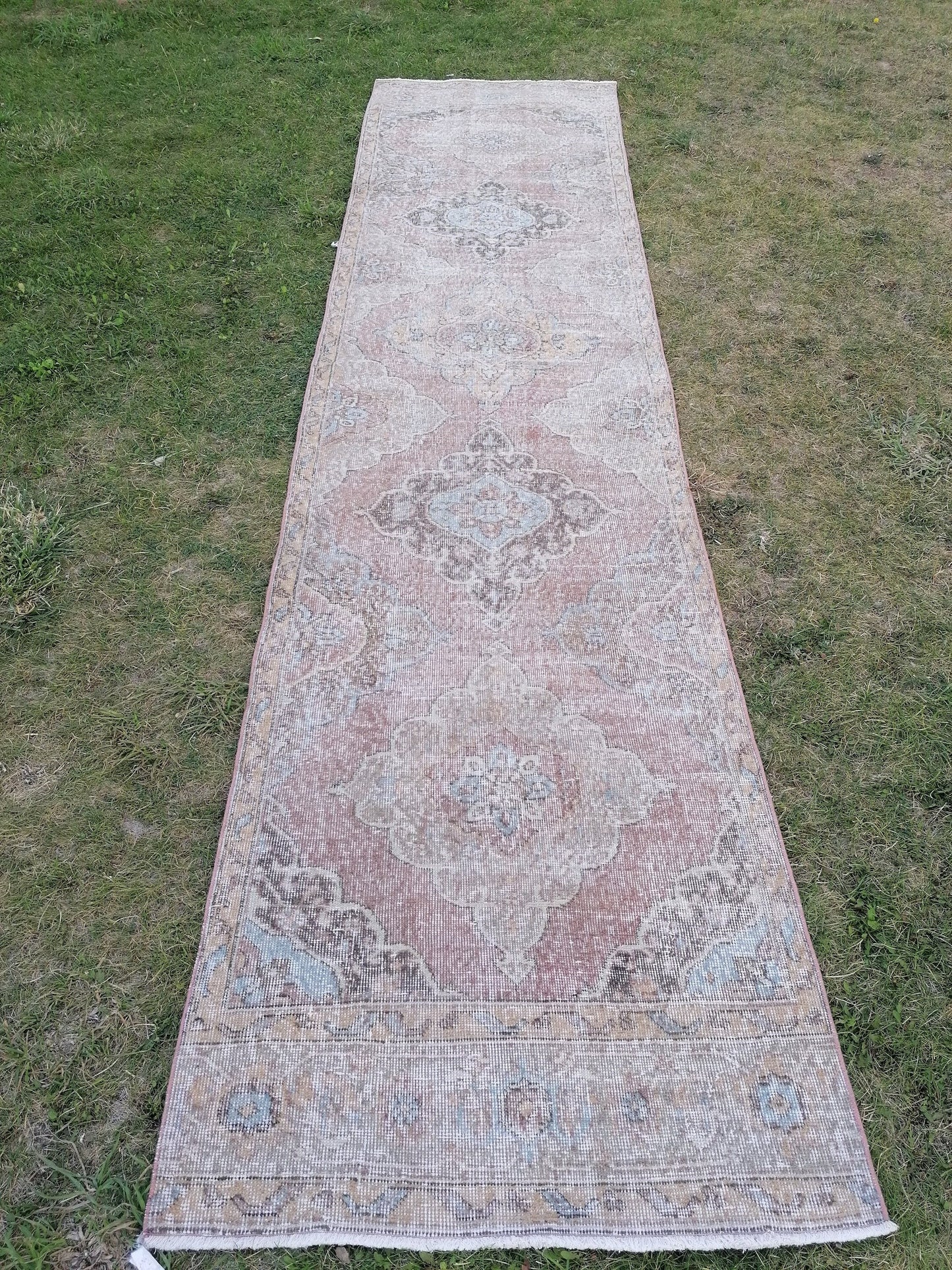 3'2x12'9 oushak turkish runner rug, kitchen wool runner rug ,vintage hallway rug, vintage hand made rug
