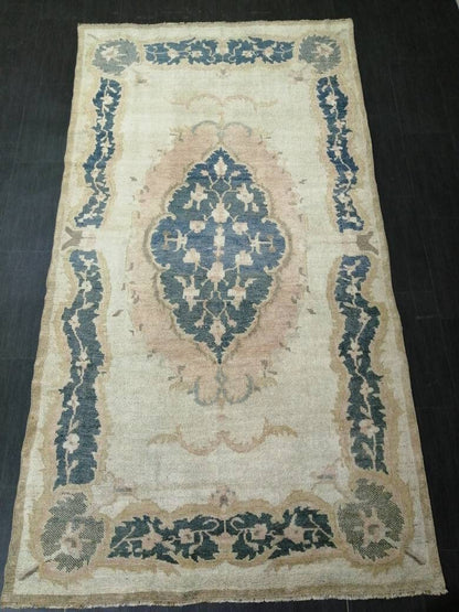 Persian Rug, Muted Vintage Rug,  5x9 Blue Turkish Rug, Wool Entryway Rug, Livingroom Rug Oushak Rug Navy Oriental Rug
