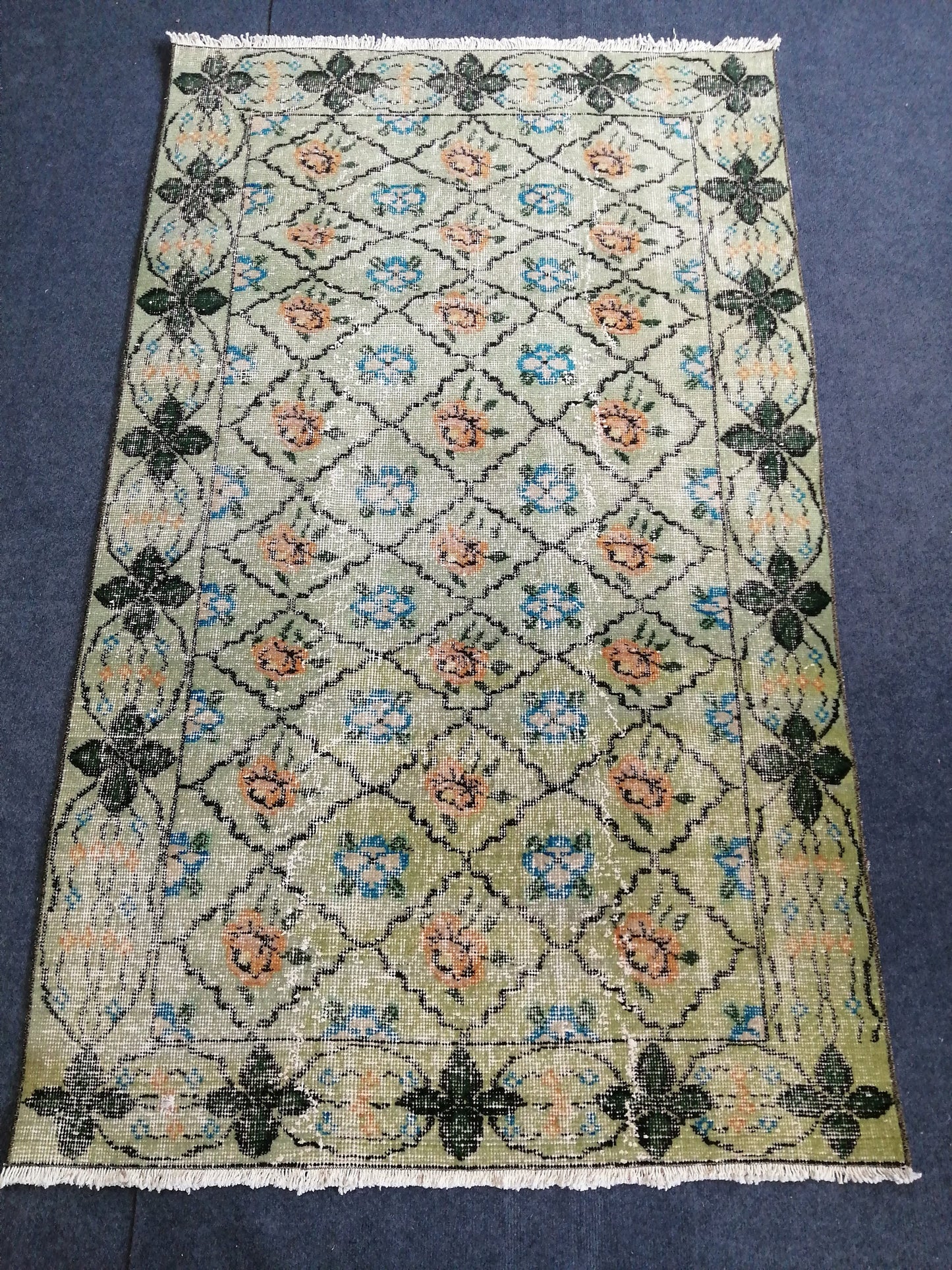 3.7 x 6.2 Green Vintage Rugs  TURKISH HAND MADE Rugs  Vintage Turkish Rugs  Oushak Rug  Wool Rug, Turkish Rug, Vintage Oushak Rug