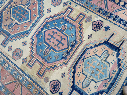 Antique RUG, Turkish Oushak 8.7 x 9.4 Rug, One Of A Kind Rug, Vintage Persian Rug, Blue Vintage Rug, Fine Wool Unique Rug, Rear Turkish Rug,