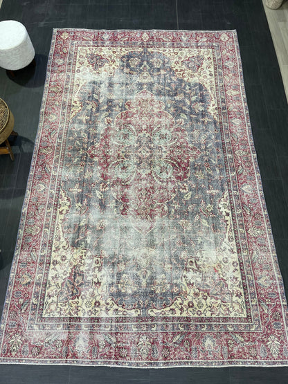 Antique Persian RUG, Turkish Oushak 6.3 x 10 Rug, Vintage Distressed Rug, Vintage Rug, Wool Muted Oriental Rug, Handmade Rug,