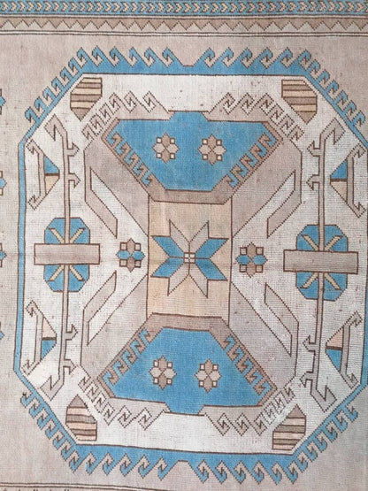 7x10'8 large area oushak rug, living room hand made rugs vintage blue turkish wool rug