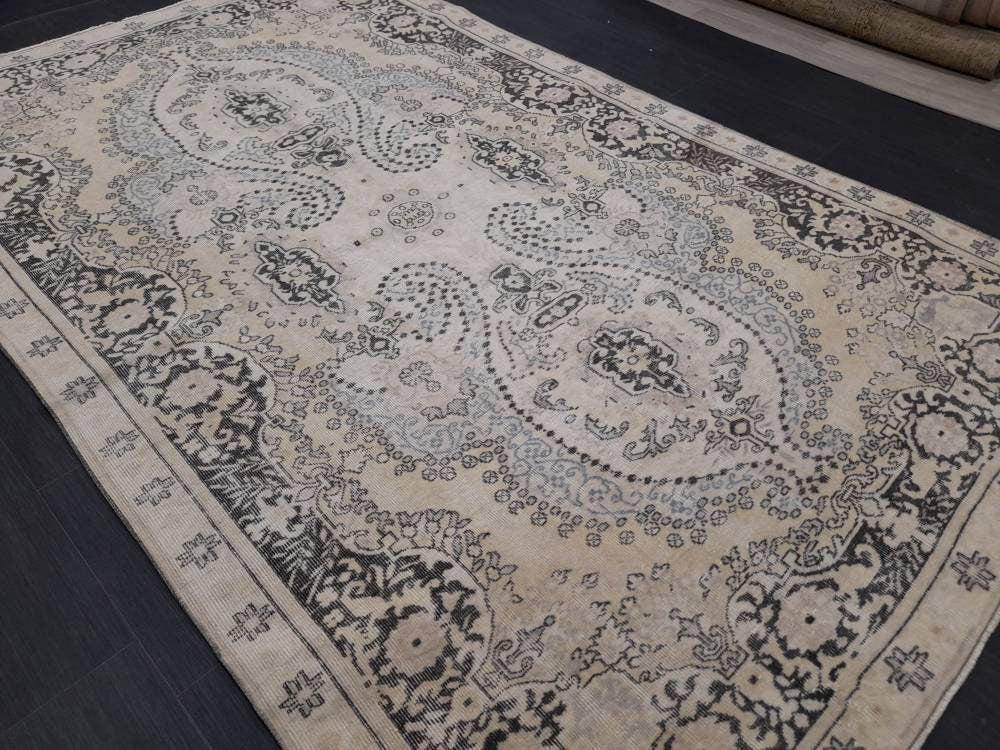 WOOL RUG Vintage 6 x 9.7 Rug Turkish Oushak  Rug, Hand Knotted Rug Persian Living Room Rug Oriental Rug Farmhouse Rug Knotted Rug 6x10 rug