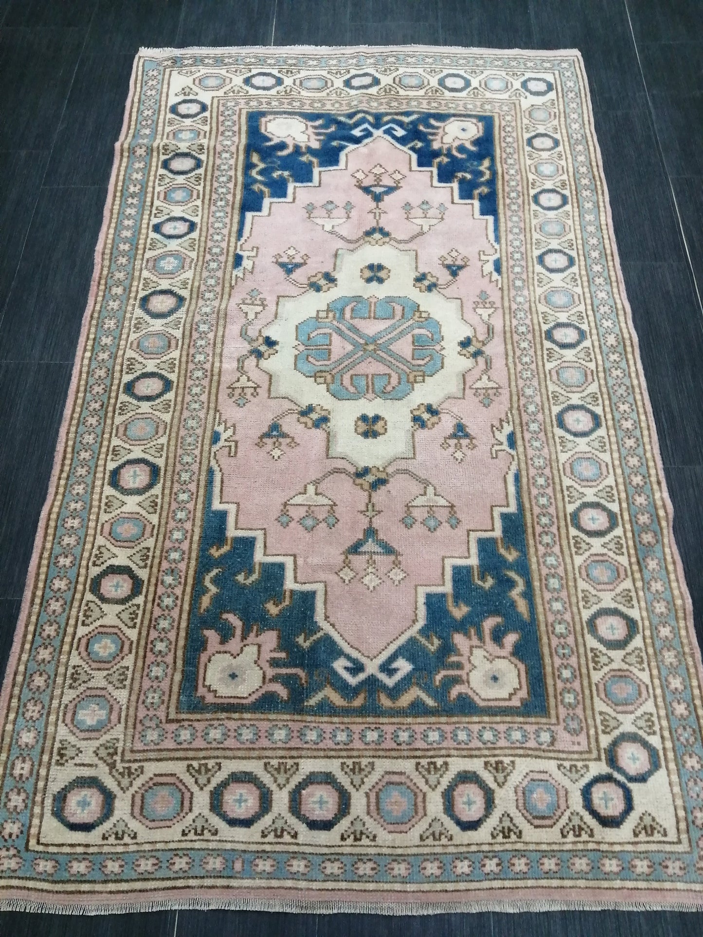 Pink and Blue Rugs, 6.4 x 3.7 Hand Made Rug, Oushak Rug, Rustic Rug, Bohemian Rug, Turkish Rug, Farmhouse Rug, Vintage Rug, Wool rug