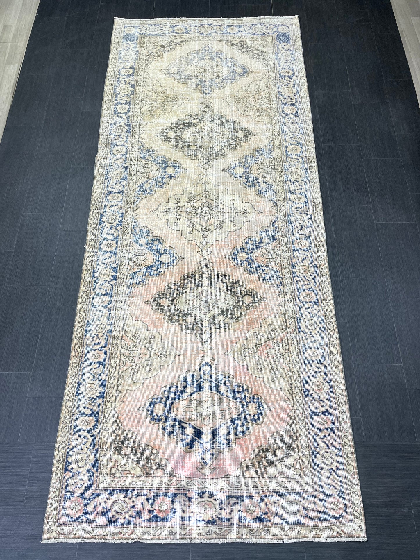 Vintage Runner Rug 4.8 x 11.8 Muted Turkish Runner Rug Hand Made Runner Rug Vintage Runner Rug Hallway Runner Rug Distressed Runner