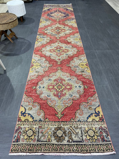 Oushak Runner Rug, Muted Vintage Runner 2.8 x 12.8 Rug, Hallway Runner Rug, Kitchen Runner Rug Wool Runner Rug Wool Oushak Rug