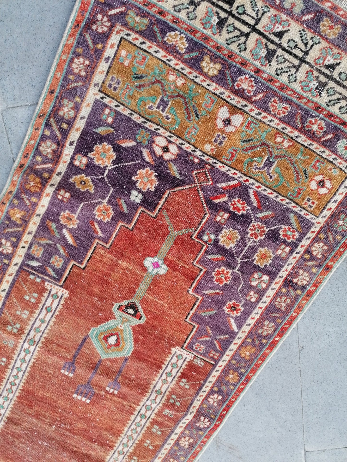 Vintage runner,kitchen runner,purple wool rug 8x2'7