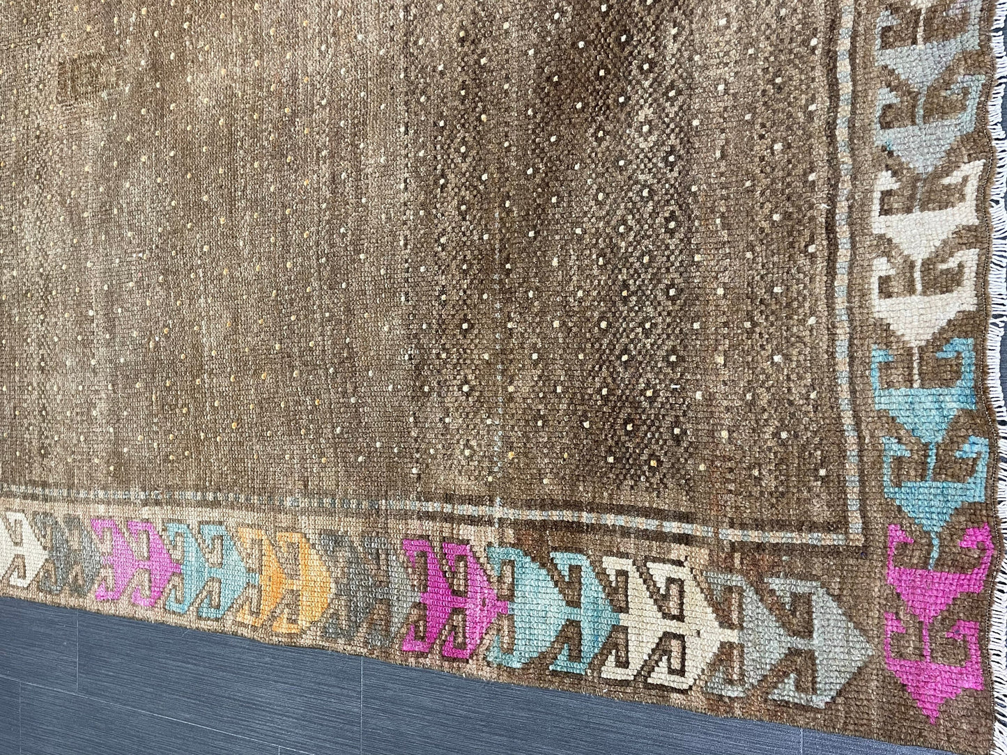 Wool Handmade Rug 5.3 x 10.4 Vintage Rug Oushak Rug Wool Boho Rug, Persian Rug Fun Turkish Rug Brown Rug Dark Oriental Wool rug Kars Rug