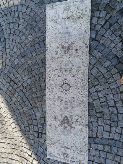 Faded turkish runner rug, hallway runner 2'7x9'5 neatural vintage wool runner, vintage handmade runner kitchen runner