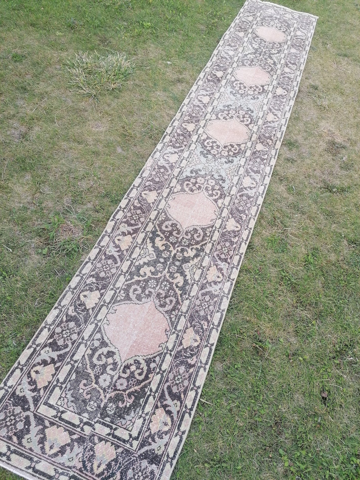 Turkish runner rug 2'3x13'3 vintage wool runner, packwork oushak runner rug, hallway hand made rug, kitchen runner rug,