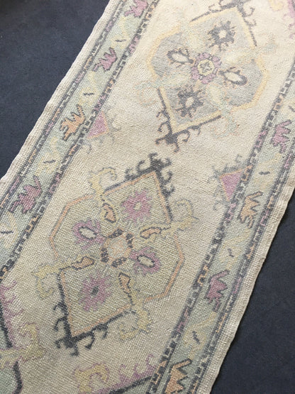 3x8 feet long new turkish runner rug, handmade wool beige kitchen runner, long floor corridor runner, black faded living room oushak runner